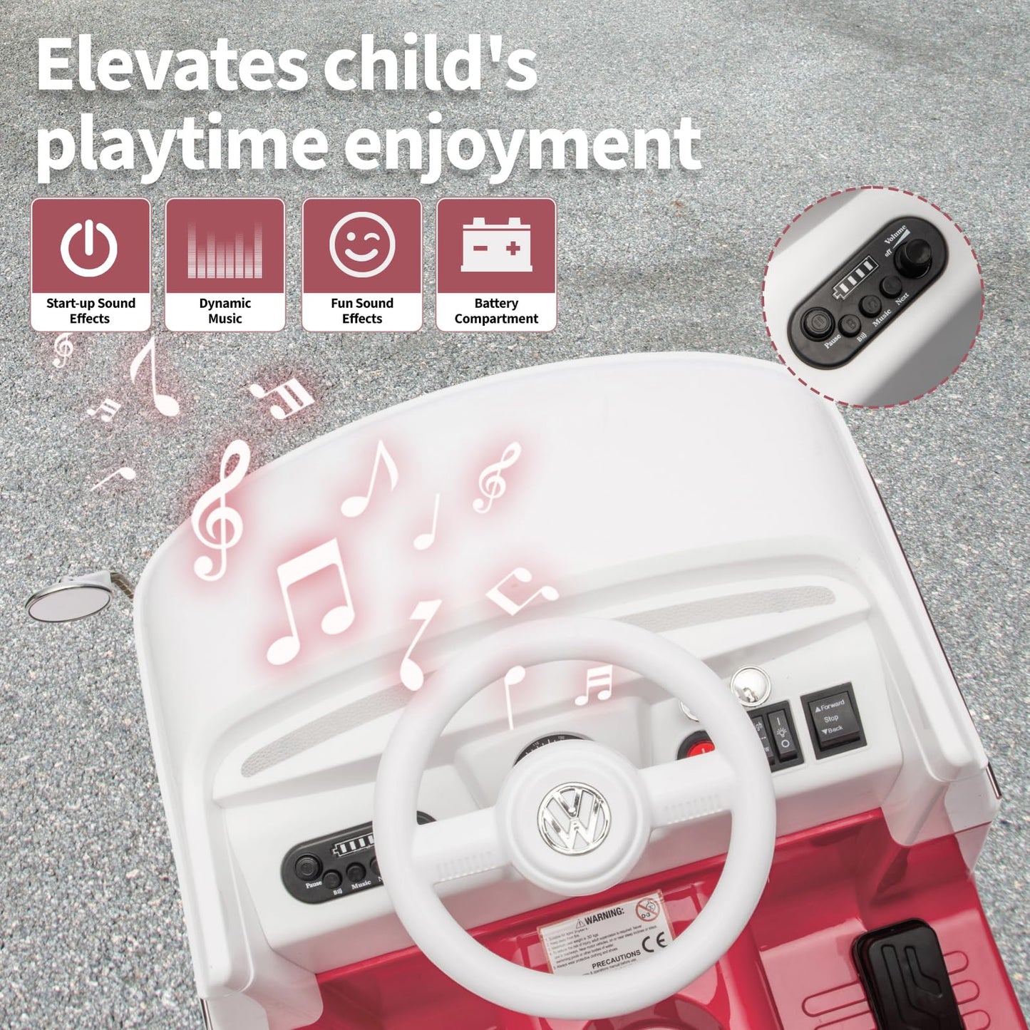 Garvee Volkswagen Licensed Electric Ride-On Bus for Kids - 6V Battery, LED Headlights, Music & Horn, Gentle Start, 2-Speed Pedal Control, Eco-Friendly - Perfect Gift - Pink