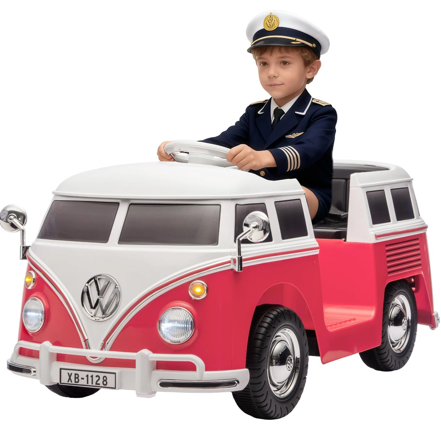 Garvee Volkswagen Licensed Electric Ride-On Bus for Kids - 6V Battery, LED Headlights, Music & Horn, Gentle Start, 2-Speed Pedal Control, Eco-Friendly - Perfect Gift - Pink