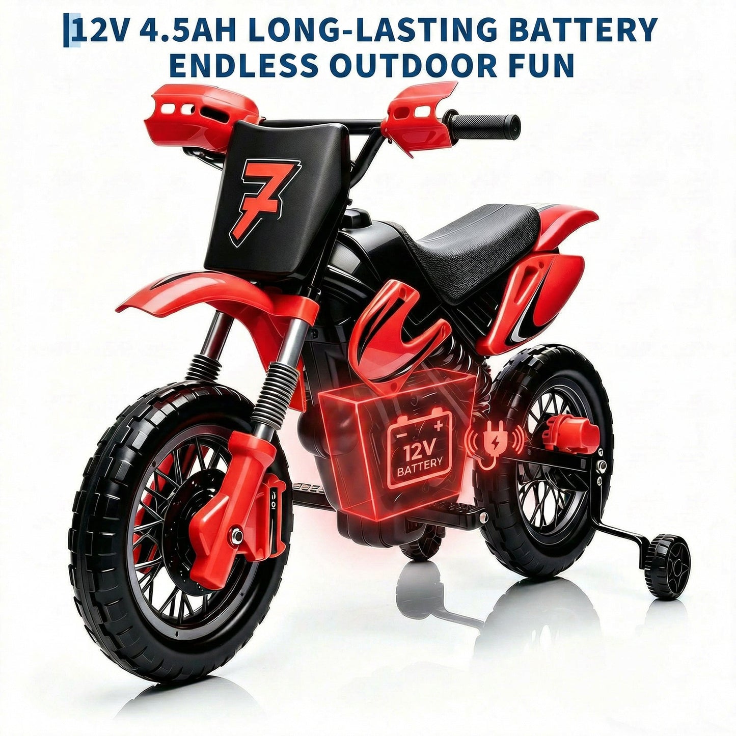 Garvee Safe 6V Electric Ride-On Motorcycle for Kids - Realistic Battery-Powered Toy Bike - Training Wheels, Lights & Sounds - Ideal for Boys & Girls - Red
