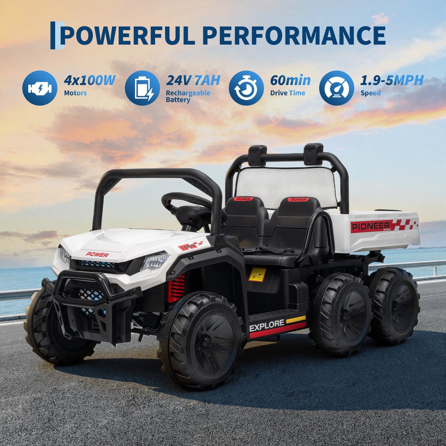 Garvee 24V 4WD Electric Ride on Dump Truck for Kids, 2 Seater with Remote Control, Dump Bed, 3 Speed Modes, Music Player, All-Terrain Off-Road Vehicle Toy for Boys & Girls