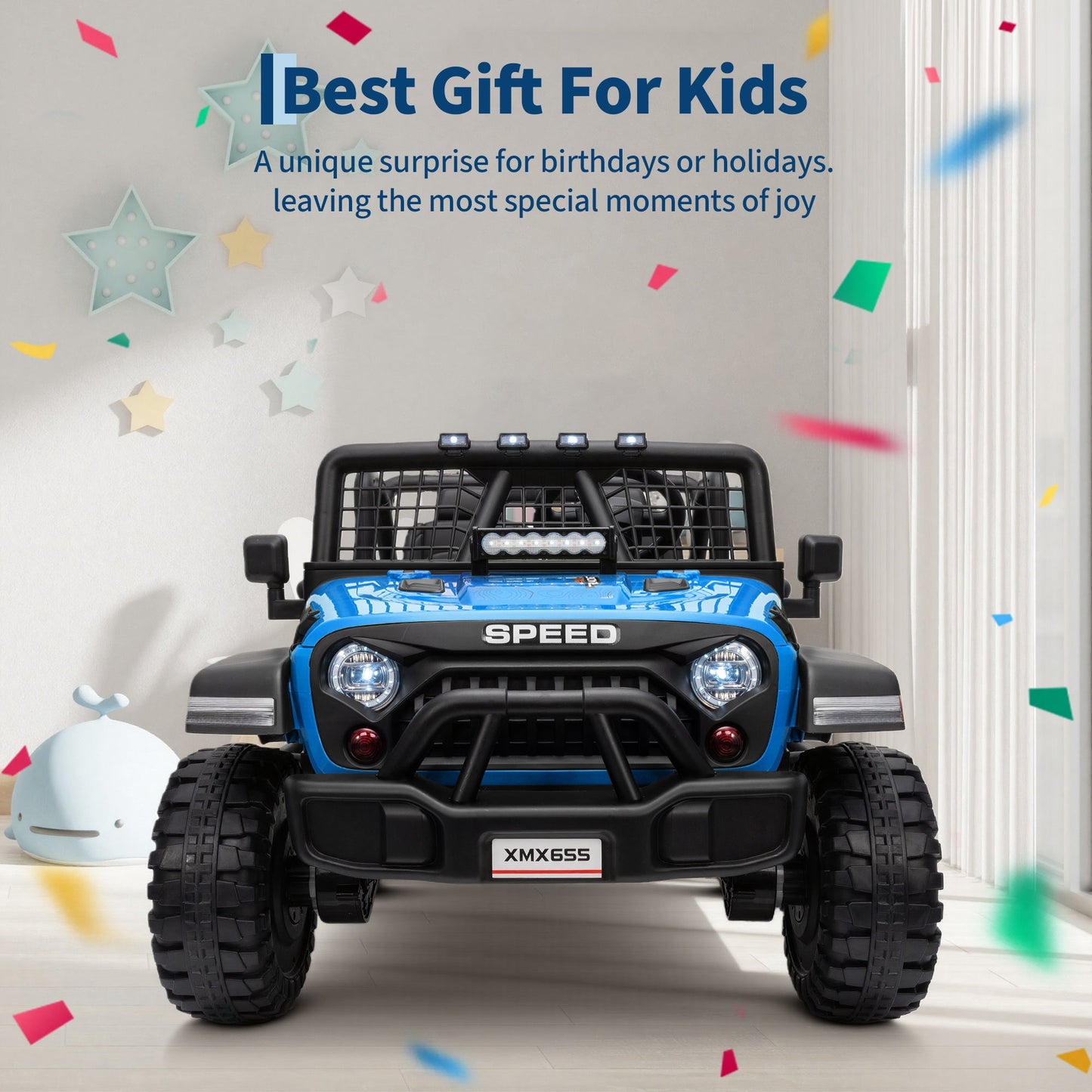 Garvee Ride - P Series: 2 Seater Ride On Car for Kids, 24V Electric Truck with Parent Remote Control, Spring Suspension, 2 Speeds, LED Headlight & Music Player, Kids Electric Vehicle for Aged 3-8 Years