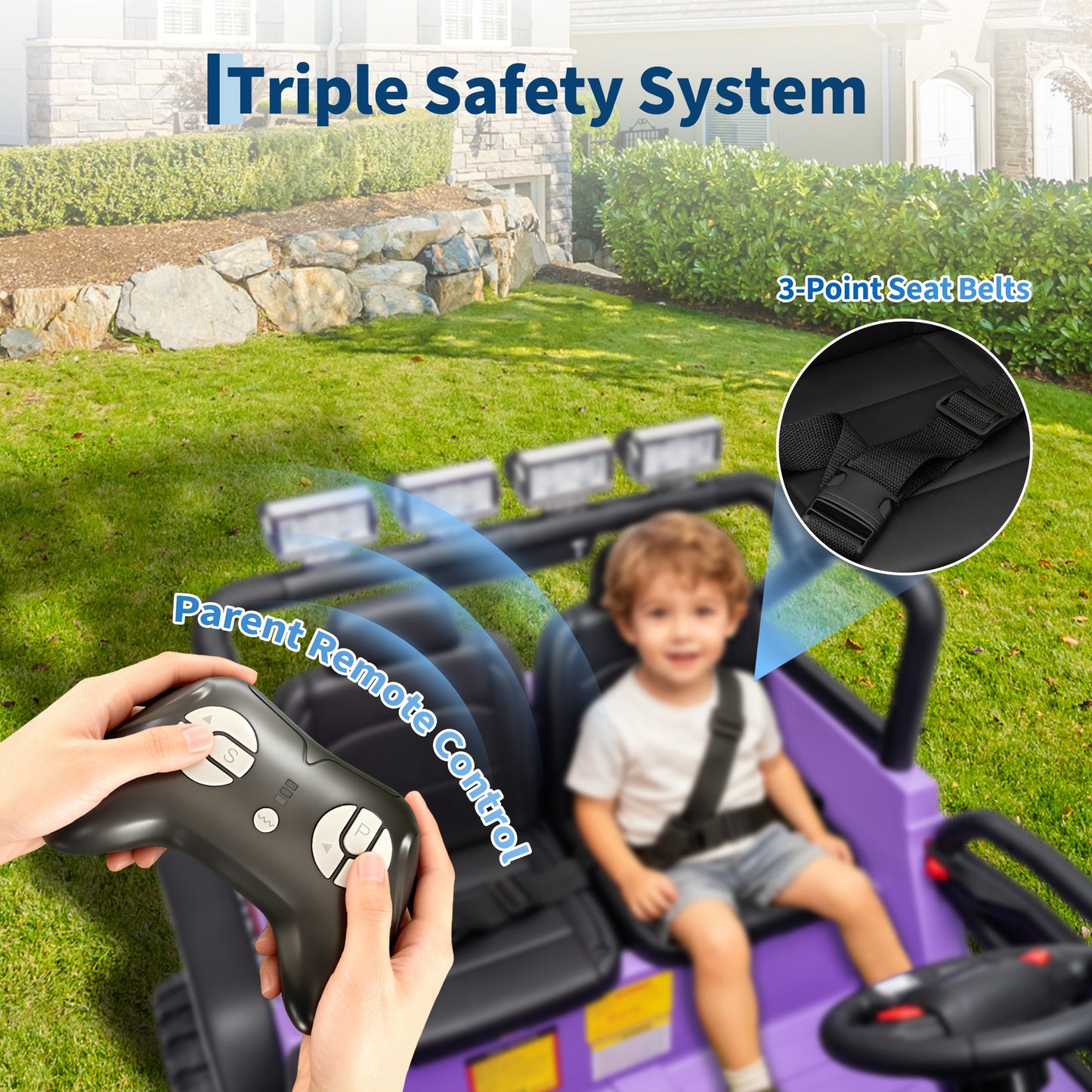 Garvee Ride - P Series: 2 Seater Ride On Car for Kids, 24V Electric Truck with Parent Remote Control, Spring Suspension, 2 Speeds, LED Headlight & Music Player, Kids Electric Vehicle for Aged 3-8 Years