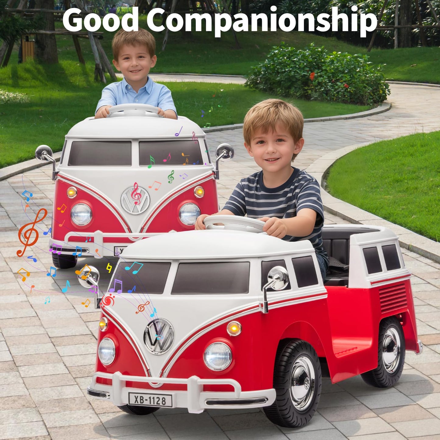 Garvee Volkswagen Licensed Electric Ride-On Bus for Kids - 6V Battery, LED Headlights, Music & Horn, Gentle Start, 2-Speed Pedal Control, Eco-Friendly - Perfect Gift - Pink