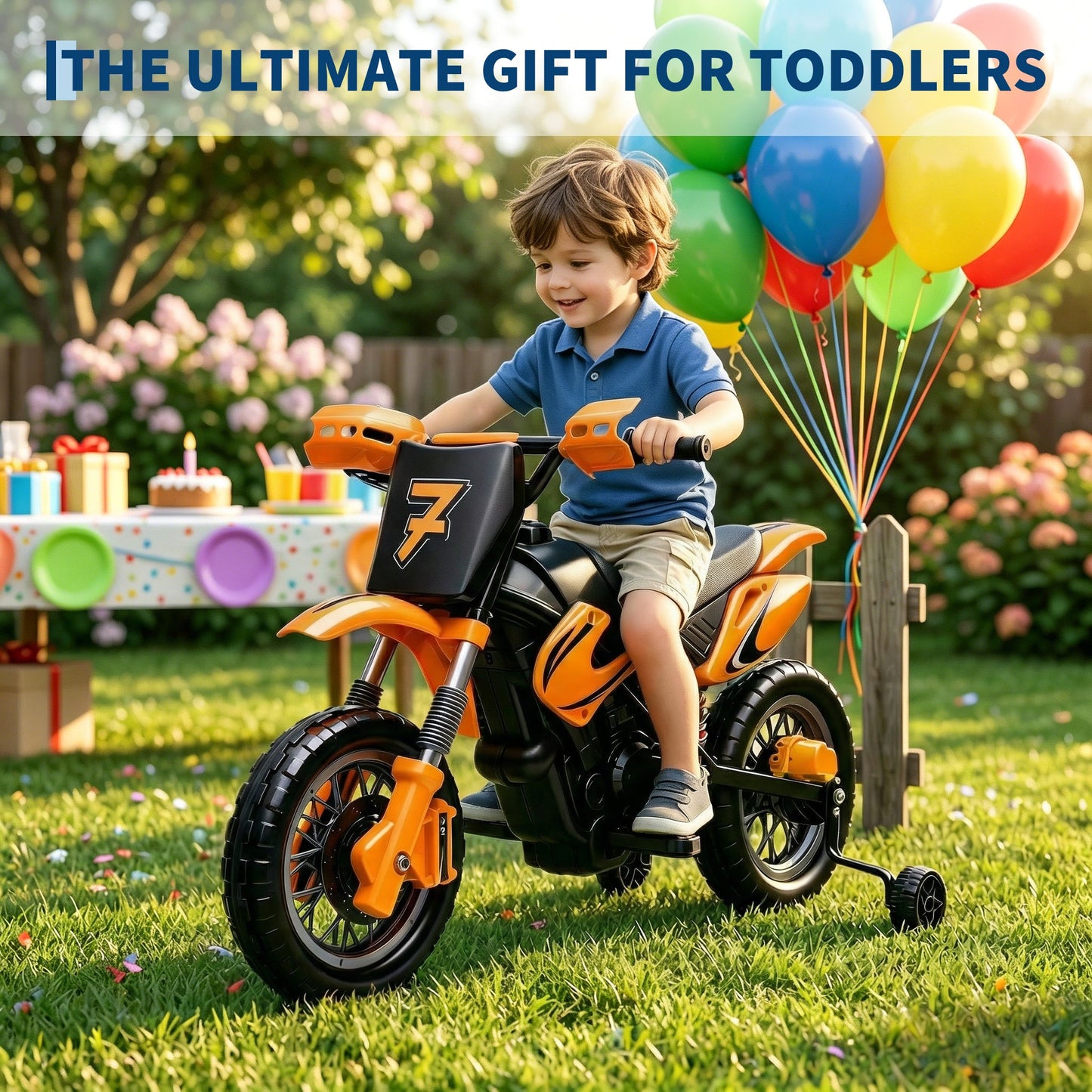 Garvee Safe 6V Electric Ride-On Motorcycle for Kids - Realistic Battery-Powered Toy Bike - Training Wheels, Lights & Sounds - Ideal for Boys & Girls - Orange