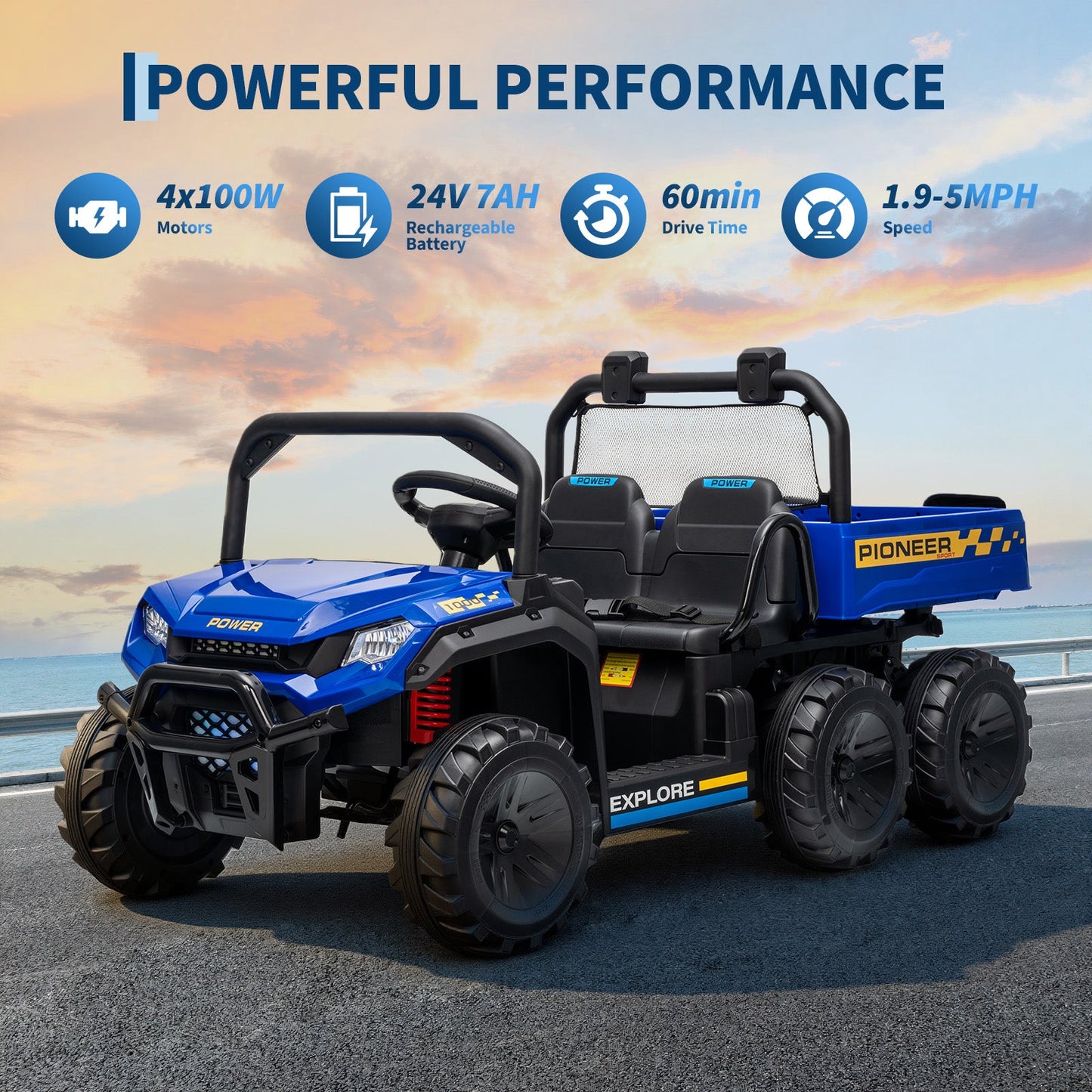 Garvee 24V 4WD Electric Ride on Dump Truck for Kids, 2 Seater with Remote Control, Dump Bed, 3 Speed Modes, Music Player, All-Terrain Off-Road Vehicle Toy for Boys & Girls
