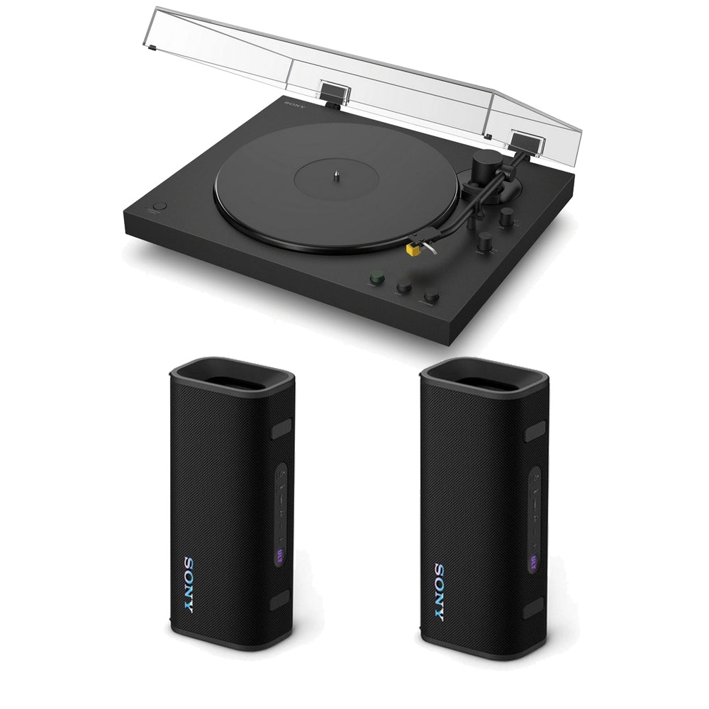 Sony PSLX5BT Fully Automatic Bluetooth Turntable with SRSULT30B ULT Field 3 Wireless Bluetooth Speakers Pair Hi-Fi Package
