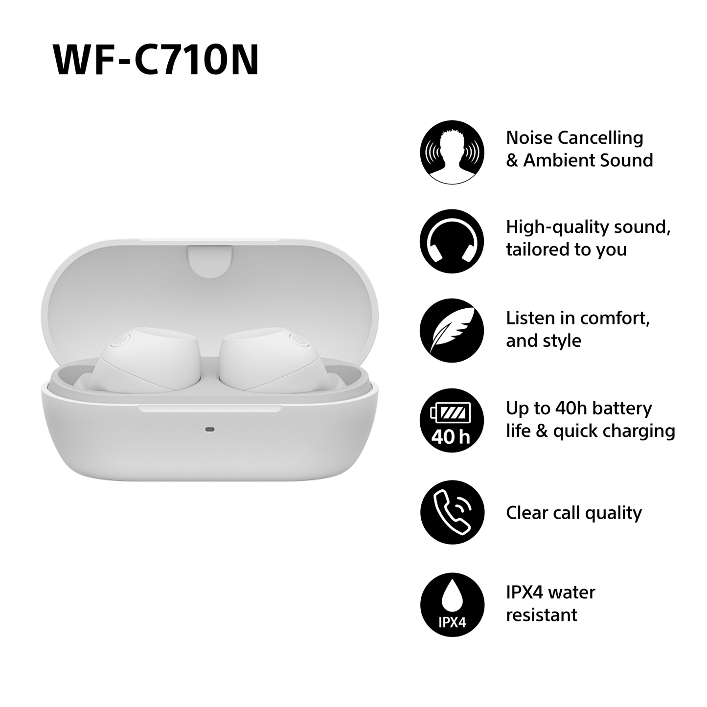 Sony WFC-710N Wireless Noise Cancelling Bluetooth Earbuds White