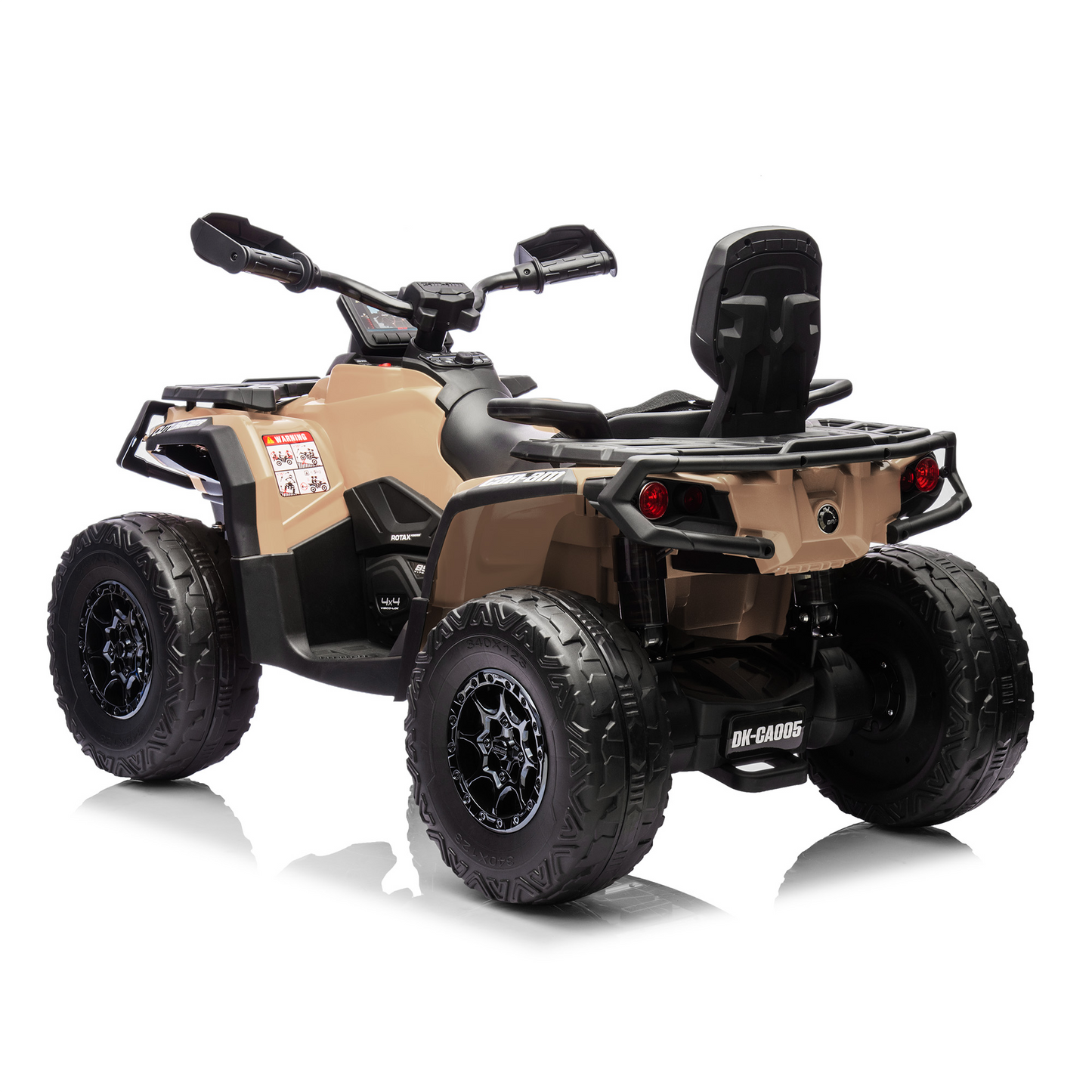 Garvee Ride - P Series: 2 Seater Ride On Car 24V 4WD Electric ATV, Leather Seats, Safety Belt, Bluetooth, Adjustable Speed, Yellow, Outdoor Adventure - Brown