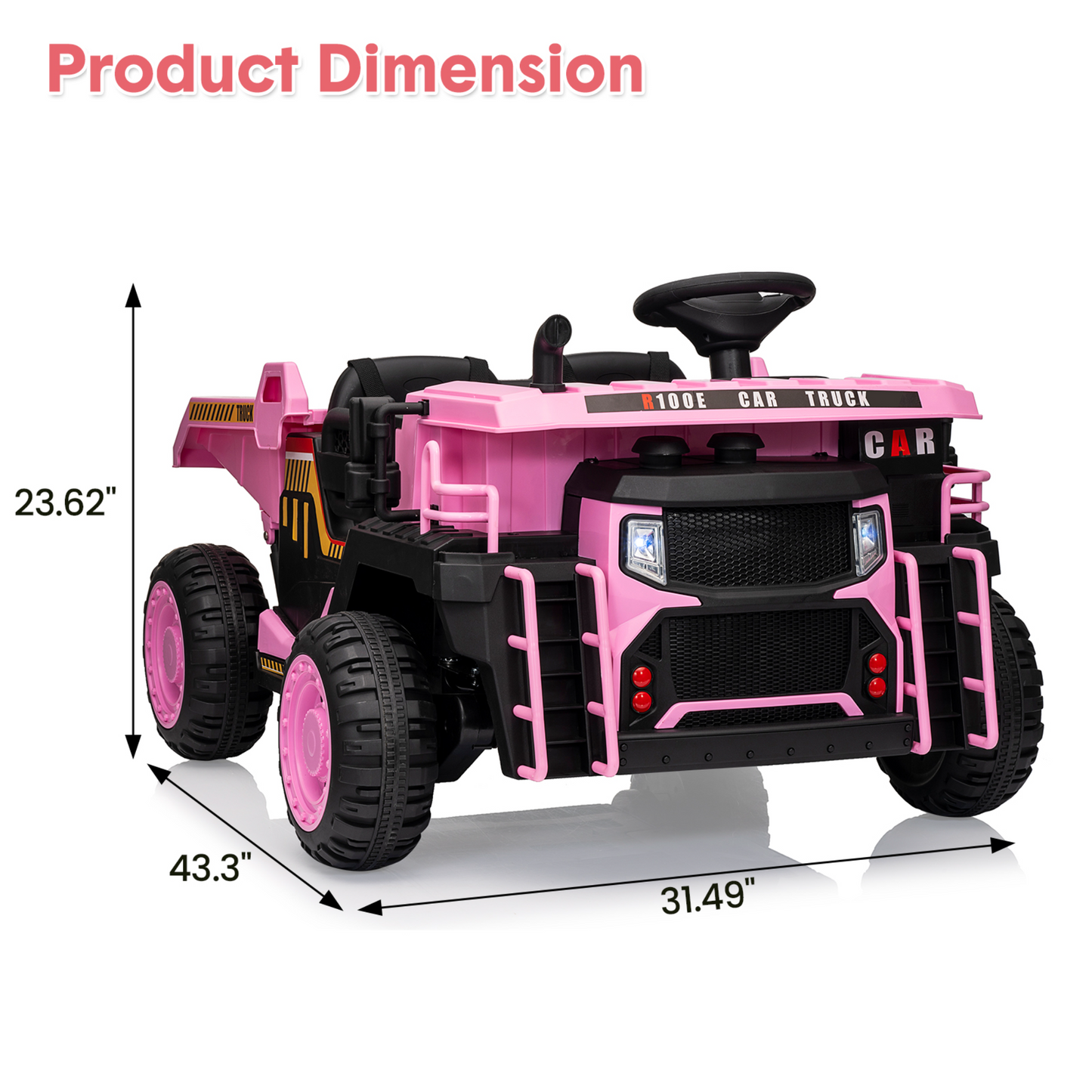 Garvee Ride - P Series: 24V Ride On Dump Truck, 2 Seater Electric Cars for Kids with Remote Control, Dump Bed, Shovel, Music, Led, Wheel Shock Absorption,Ride On Construction Vehicle Four- for Kids 3+,Pink