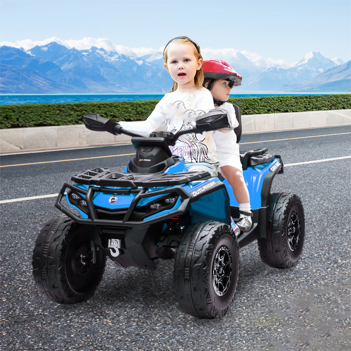Garvee Ride - P Series: 2 Seater Ride On Car 24V 4WD Electric ATV, Leather Seats, Safety Belt, Bluetooth, Adjustable Speed, Yellow, Outdoor Adventure - Blue