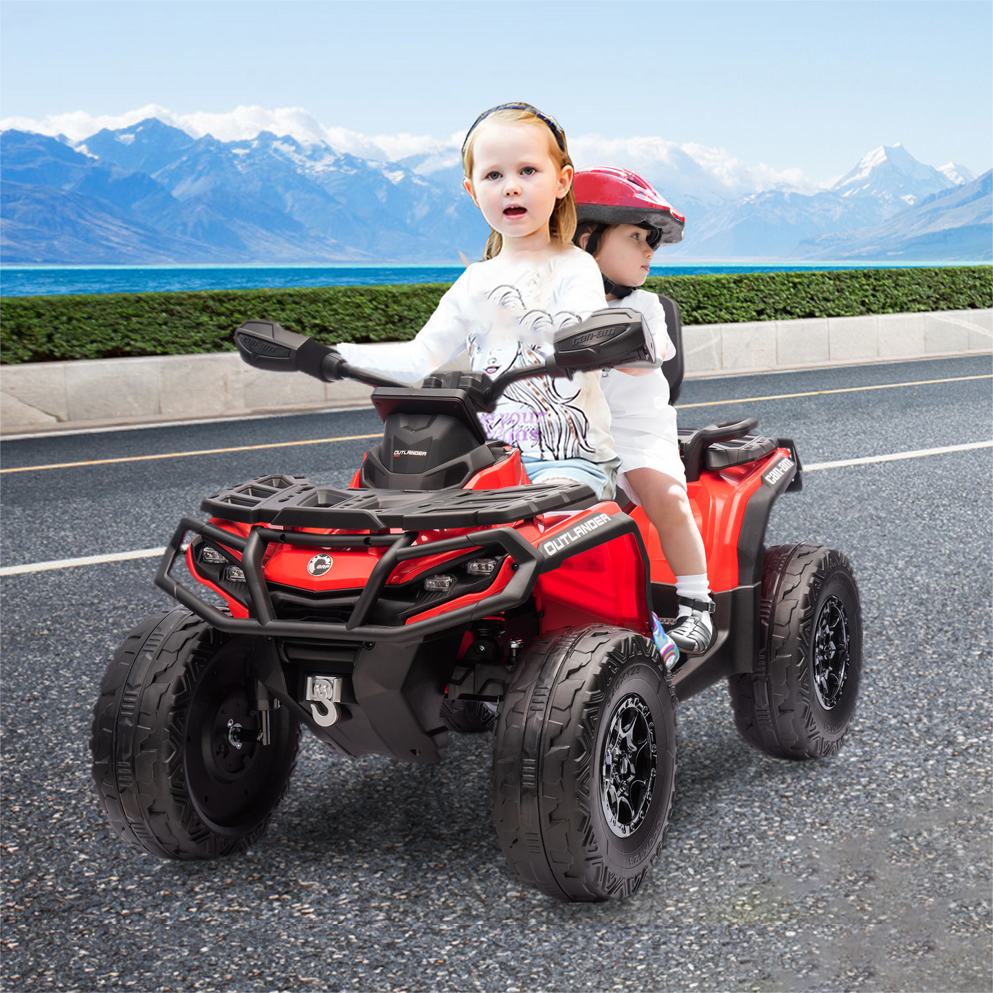 Garvee Ride - P Series: 2 Seater Ride On Car 24V 4WD Electric ATV, Leather Seats, Safety Belt, Bluetooth, Adjustable Speed, Yellow, Outdoor Adventure - Red