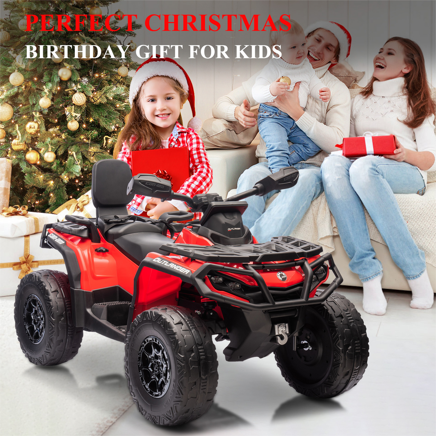 Garvee Ride - P Series: 2 Seater Ride On Car 24V 4WD Electric ATV, Leather Seats, Safety Belt, Bluetooth, Adjustable Speed, Yellow, Outdoor Adventure - Red