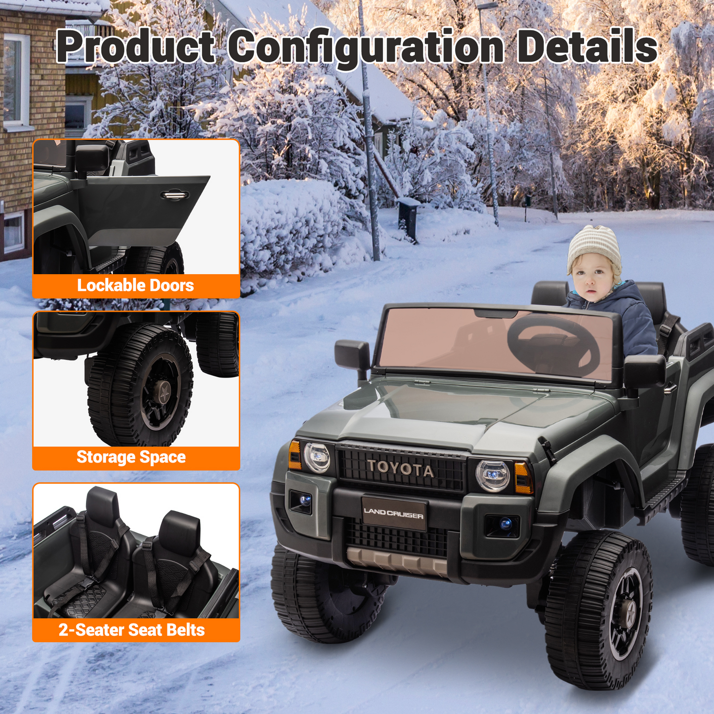 Garvee Ride P Series 24V Kids Electric Ride-On Car w/Parent Remote Control, 4WD/2WD Switch, Bluetooth Music, LED Lights & Shovel – 2-Seater Off-Road Toy for Over 3 Years, ASTM/CPSIA Certified