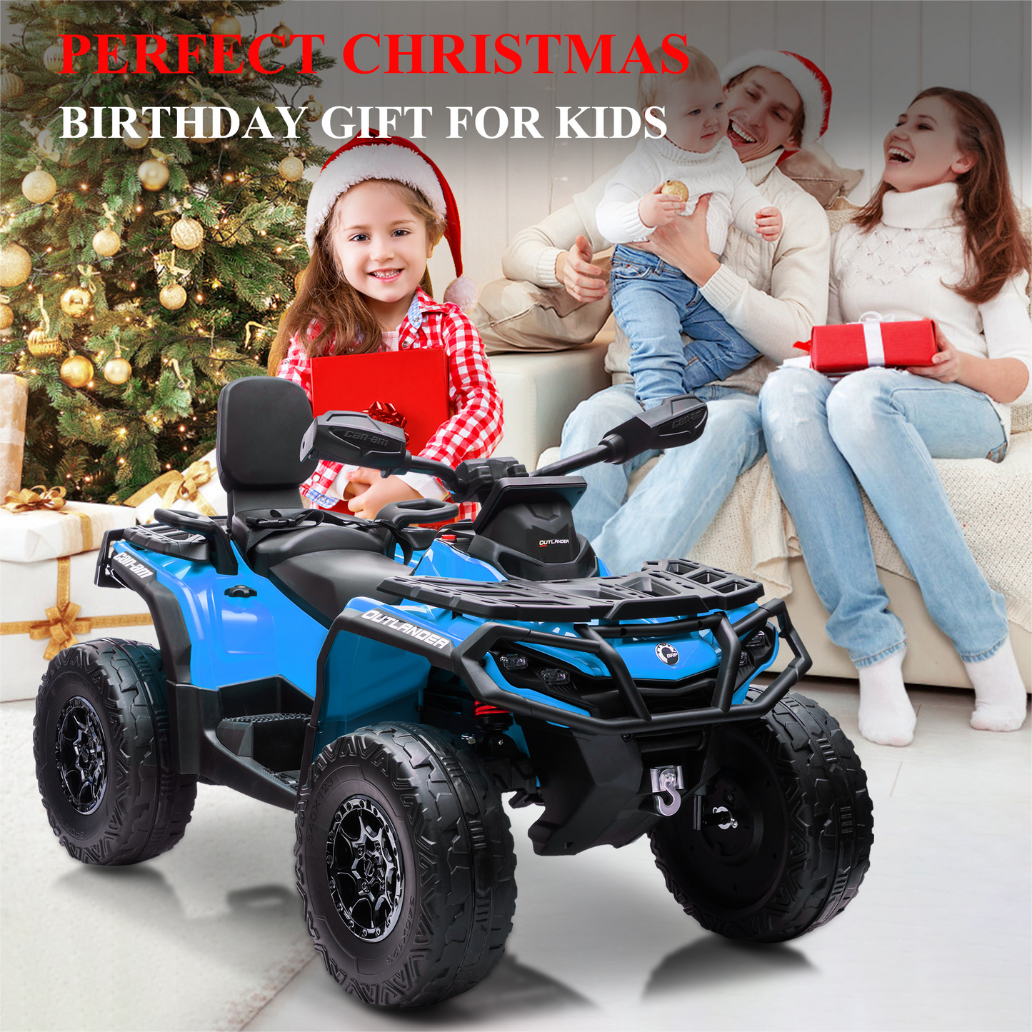 Garvee Ride - P Series: 2 Seater Ride On Car 24V 4WD Electric ATV, Leather Seats, Safety Belt, Bluetooth, Adjustable Speed, Yellow, Outdoor Adventure - Blue
