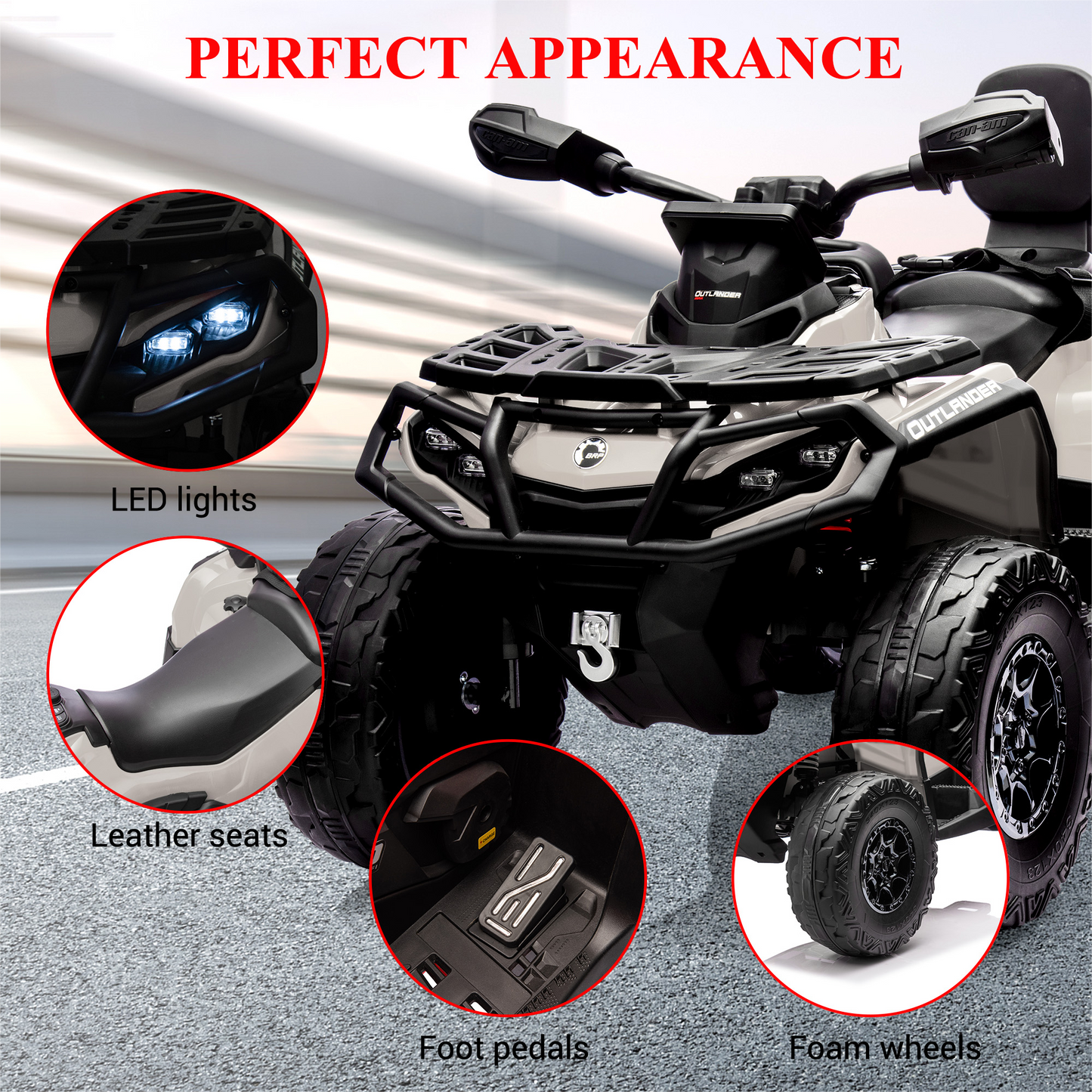 Garvee Ride - P Series: 2 Seater Ride On Car 24V 4WD Electric ATV, Leather Seats, Safety Belt, Bluetooth, Adjustable Speed, Yellow, Outdoor Adventure - Grey