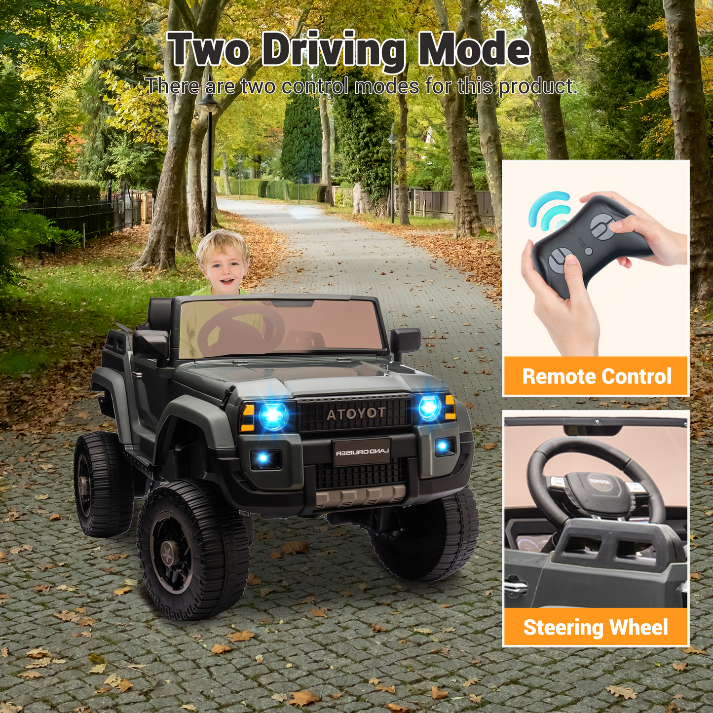 Garvee Ride P Series 24V Kids Electric Ride-On Car w/Parent Remote Control, 4WD/2WD Switch, Bluetooth Music, LED Lights & Shovel – 2-Seater Off-Road Toy for Over 3 Years, ASTM/CPSIA Certified