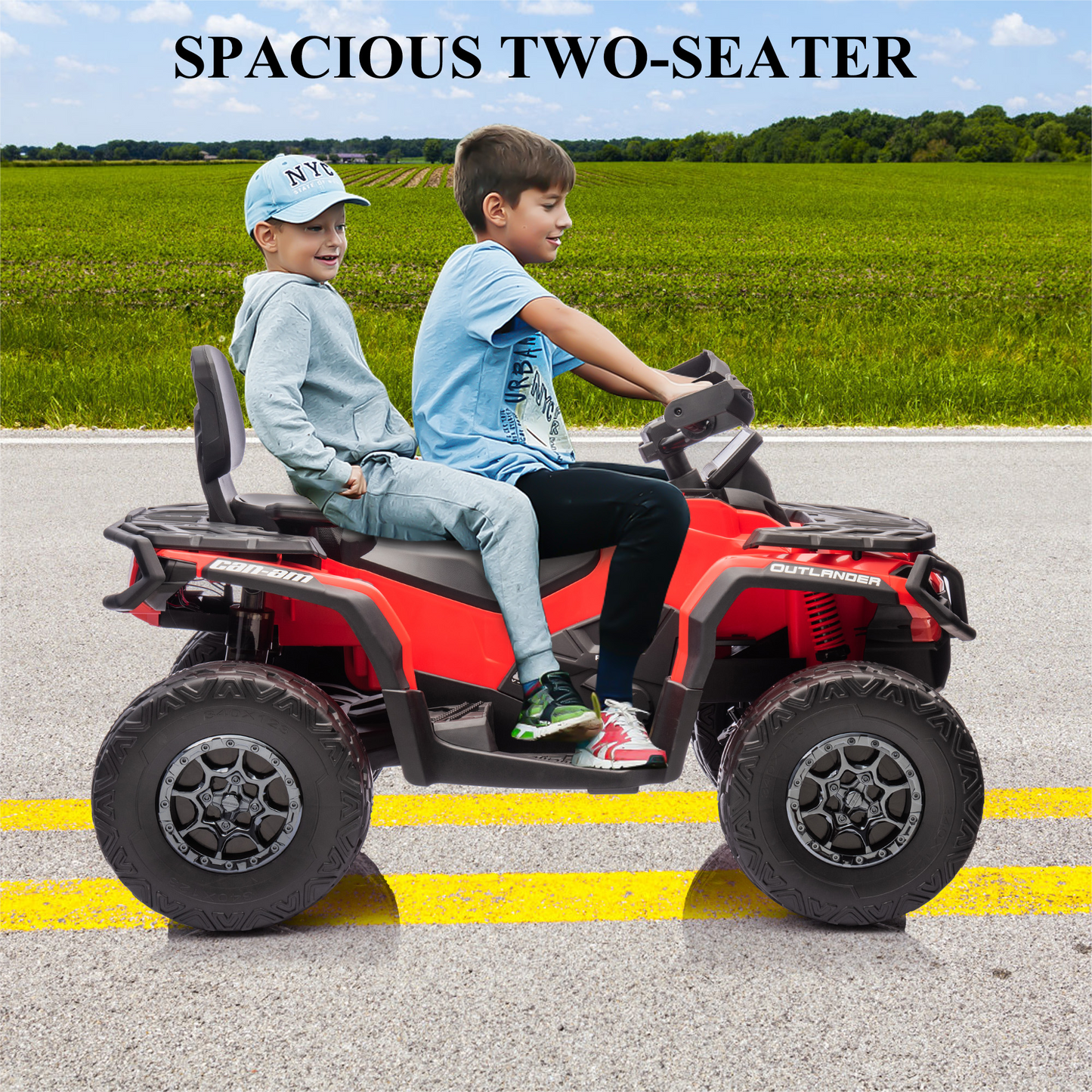 Garvee Ride - P Series: 2 Seater Ride On Car 24V 4WD Electric ATV, Leather Seats, Safety Belt, Bluetooth, Adjustable Speed, Yellow, Outdoor Adventure - Red