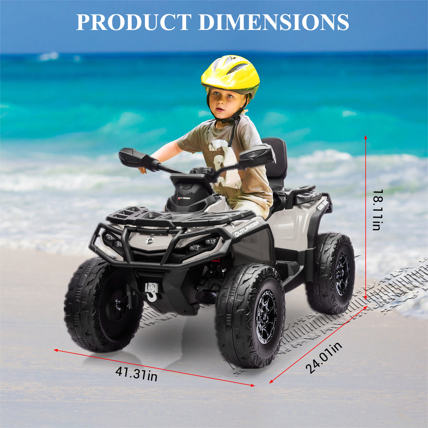 Garvee Ride - P Series: 2 Seater Ride On Car 24V 4WD Electric ATV, Leather Seats, Safety Belt, Bluetooth, Adjustable Speed, Yellow, Outdoor Adventure - Grey
