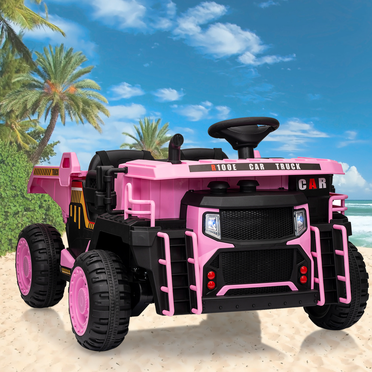 Garvee Ride - P Series: 24V Ride On Dump Truck, 2 Seater Electric Cars for Kids with Remote Control, Dump Bed, Shovel, Music, Led, Wheel Shock Absorption,Ride On Construction Vehicle Four- for Kids 3+,Pink