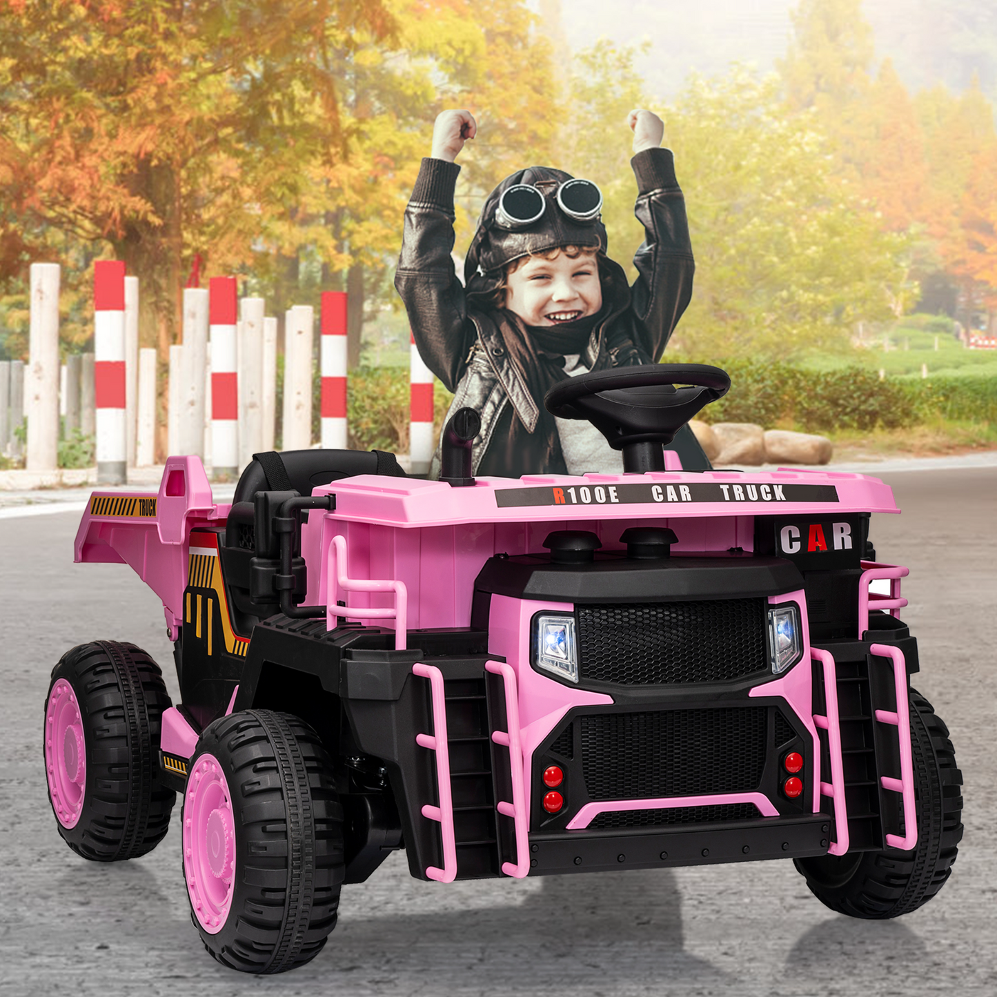 Garvee Ride - P Series: 24V Ride On Dump Truck, 2 Seater Electric Cars for Kids with Remote Control, Dump Bed, Shovel, Music, Led, Wheel Shock Absorption,Ride On Construction Vehicle Four- for Kids 3+,Pink
