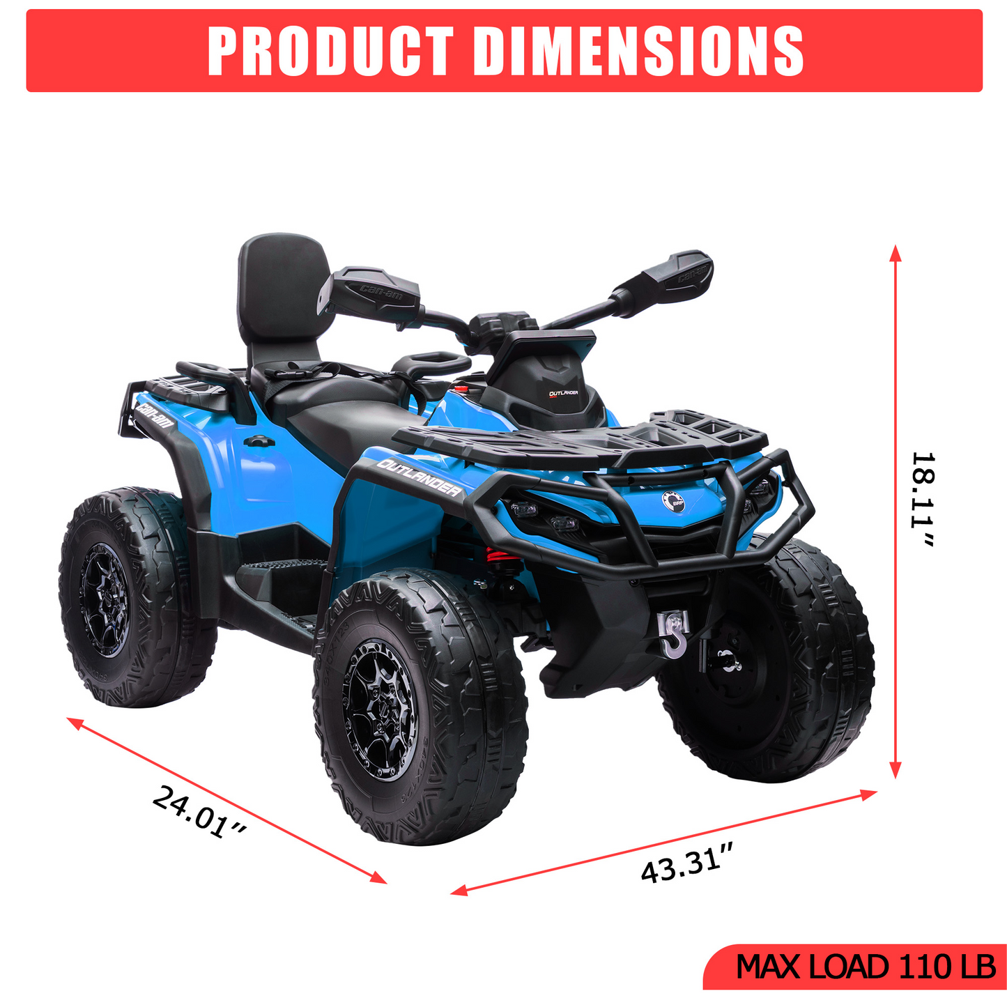Garvee Ride - P Series: 2 Seater Ride On Car 24V 4WD Electric ATV, Leather Seats, Safety Belt, Bluetooth, Adjustable Speed, Yellow, Outdoor Adventure - Blue