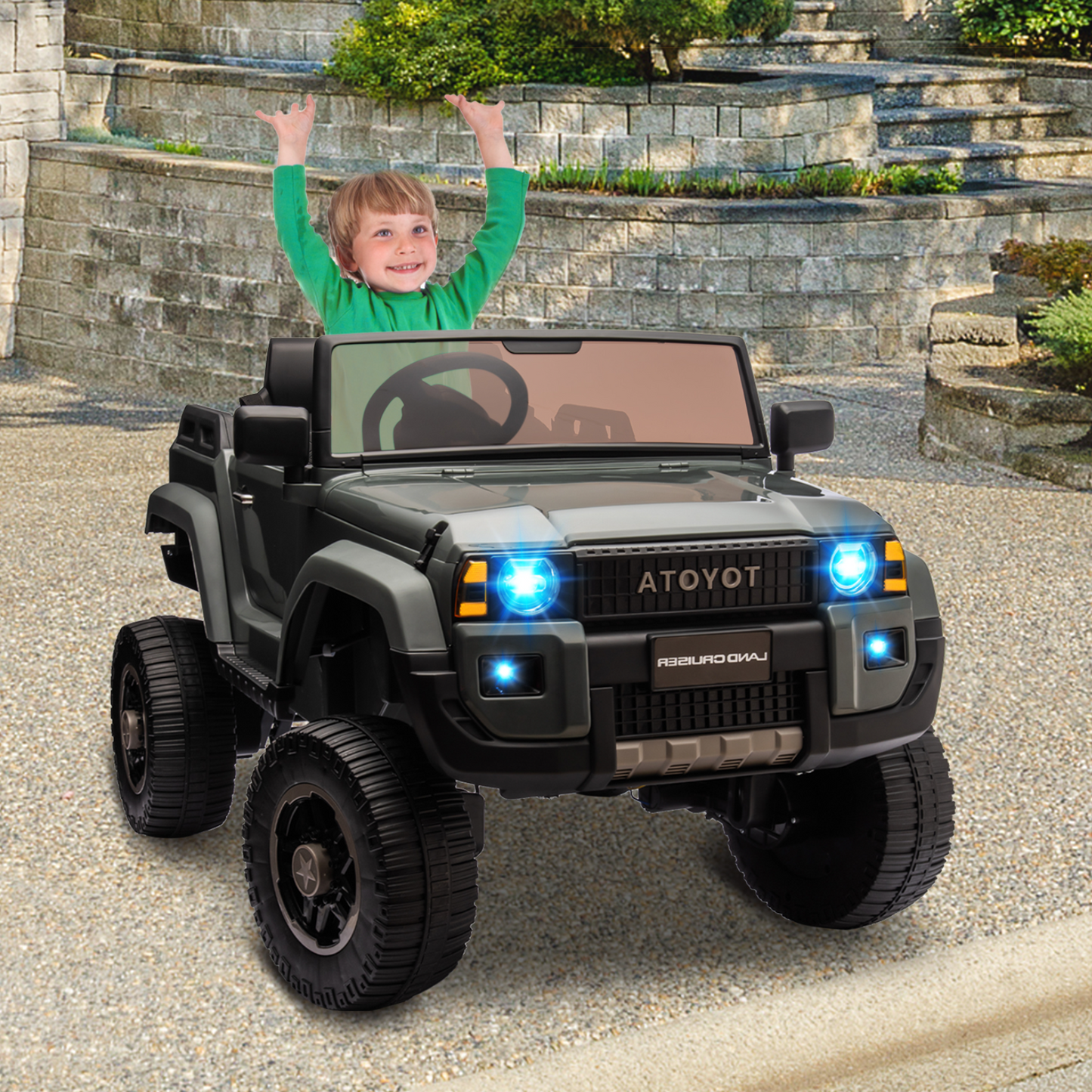 Garvee Ride P Series 24V Kids Electric Ride-On Car w/Parent Remote Control, 4WD/2WD Switch, Bluetooth Music, LED Lights & Shovel – 2-Seater Off-Road Toy for Over 3 Years, ASTM/CPSIA Certified