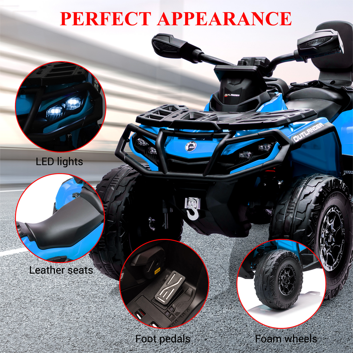 Garvee Ride - P Series: 2 Seater Ride On Car 24V 4WD Electric ATV, Leather Seats, Safety Belt, Bluetooth, Adjustable Speed, Yellow, Outdoor Adventure - Blue