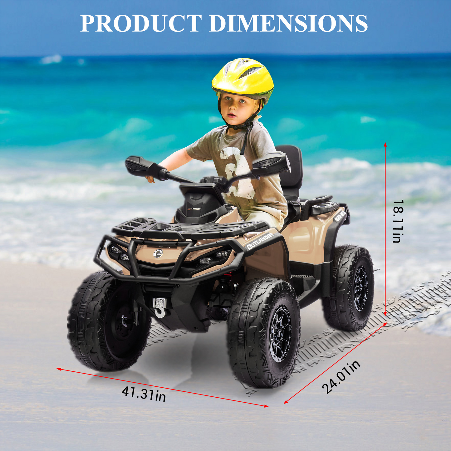 Garvee Ride - P Series: 2 Seater Ride On Car 24V 4WD Electric ATV, Leather Seats, Safety Belt, Bluetooth, Adjustable Speed, Yellow, Outdoor Adventure - Brown