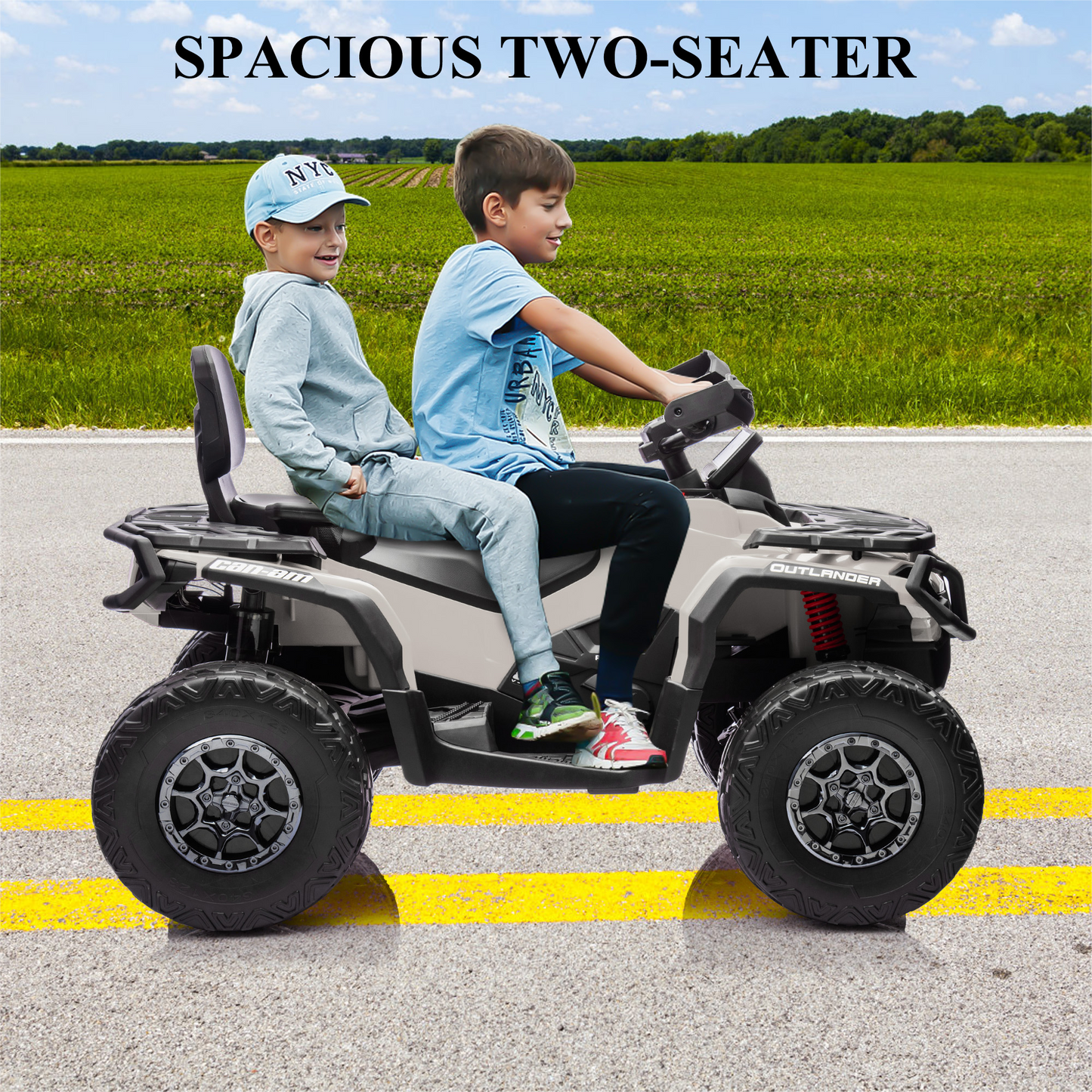Garvee Ride - P Series: 2 Seater Ride On Car 24V 4WD Electric ATV, Leather Seats, Safety Belt, Bluetooth, Adjustable Speed, Yellow, Outdoor Adventure - Grey