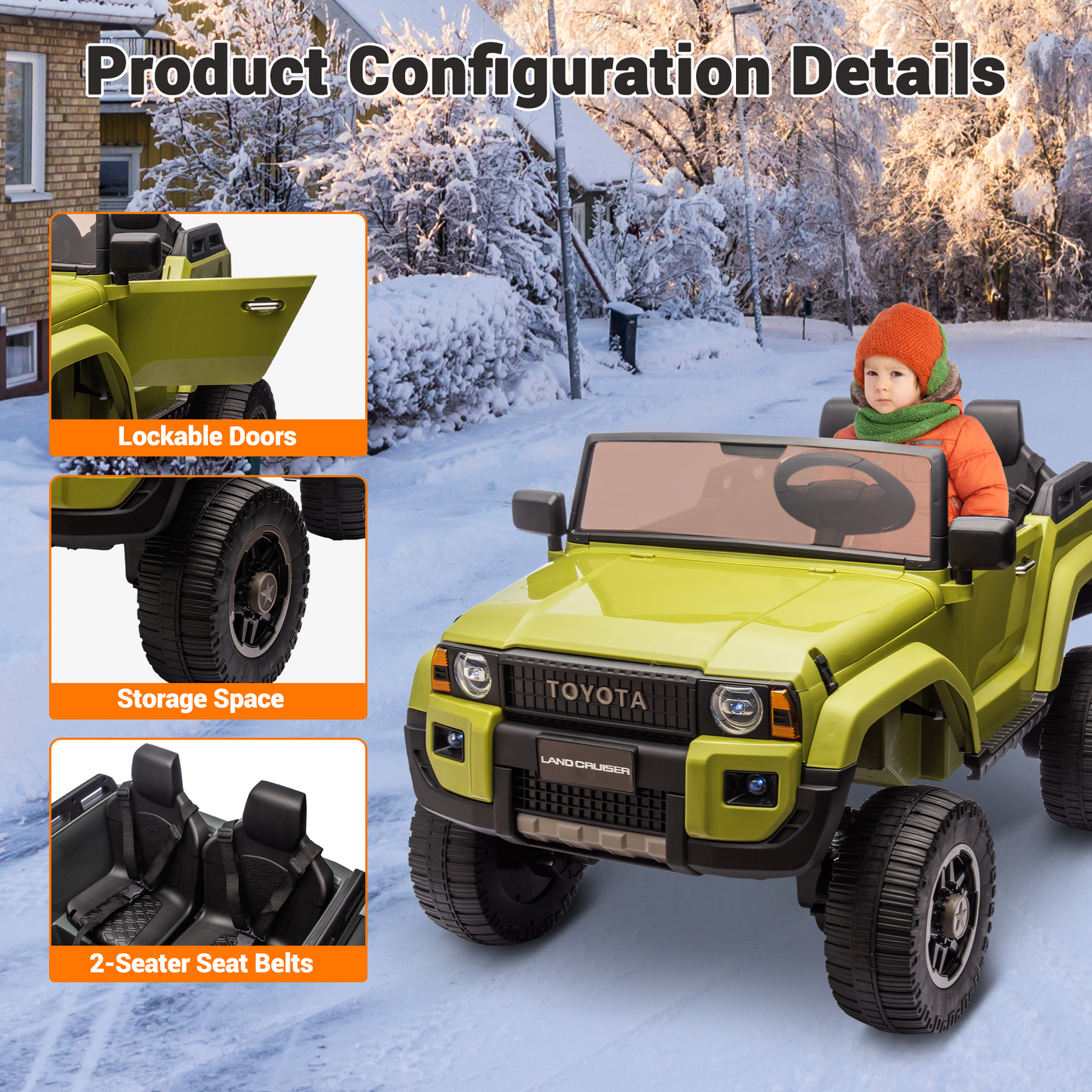 Garvee Ride P Series 24V Kids Electric Ride-On Car w/Parent Remote Control, 4WD/2WD Switch, Bluetooth Music, LED Lights & Shovel – 2-Seater Off-Road Toy for Over 3 Years, ASTM/CPSIA Certified