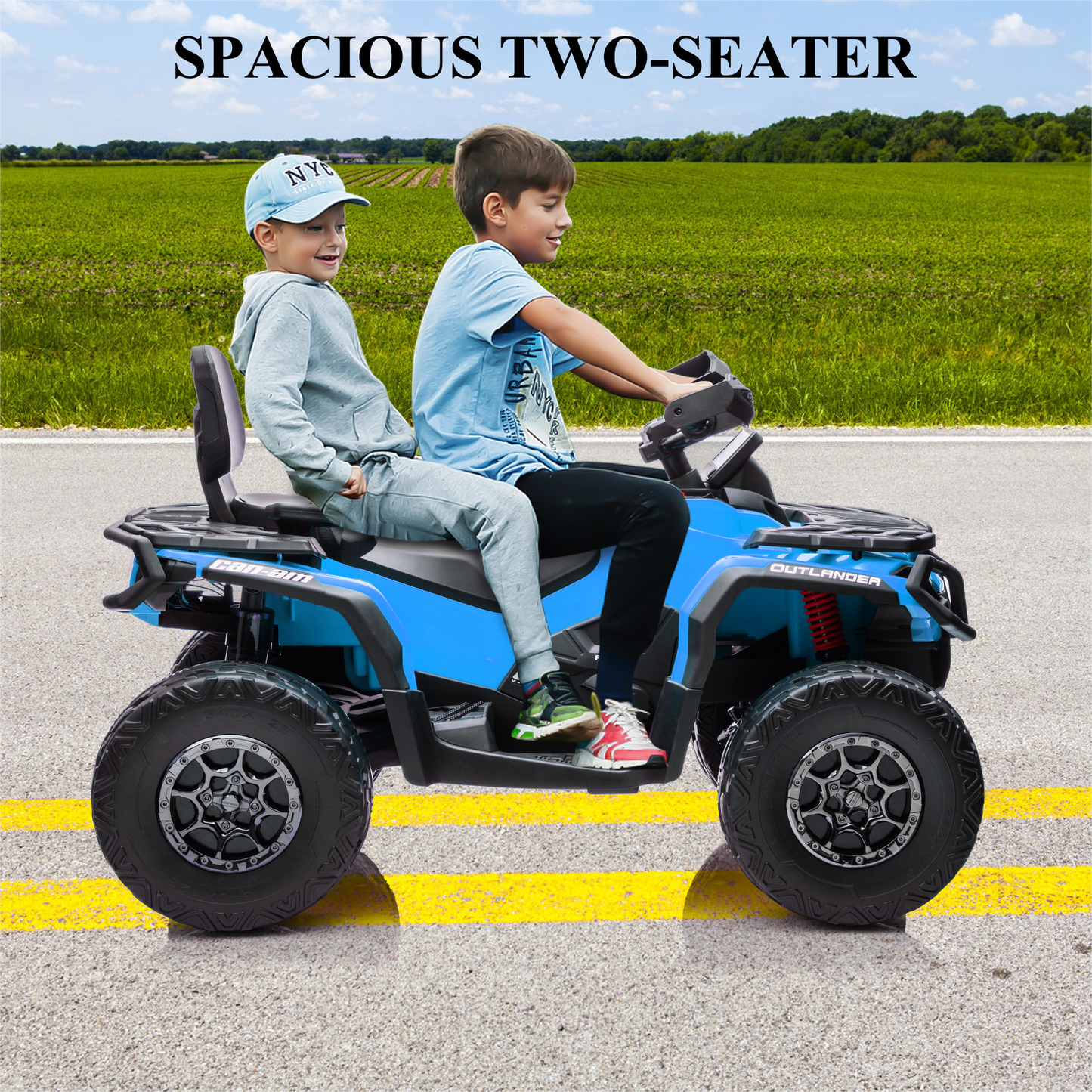 Garvee Ride - P Series: 2 Seater Ride On Car 24V 4WD Electric ATV, Leather Seats, Safety Belt, Bluetooth, Adjustable Speed, Yellow, Outdoor Adventure - Blue