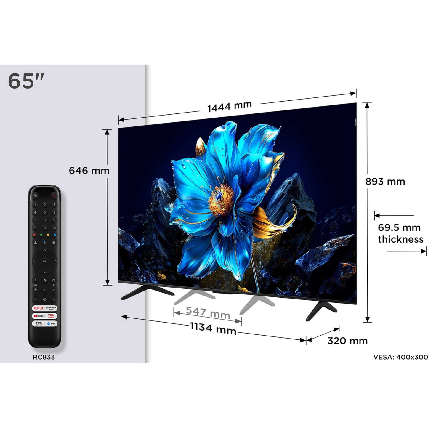 TCL 65P7K-UK 65 Inch P7K 4K QLED Ultra HD HDR Direct LED Smart Google TV