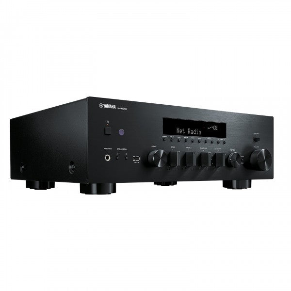 Yamaha R-N600A Network Receiver with Wharfedale Linton Heritage Standmount Speakers with Matching Stands - Black