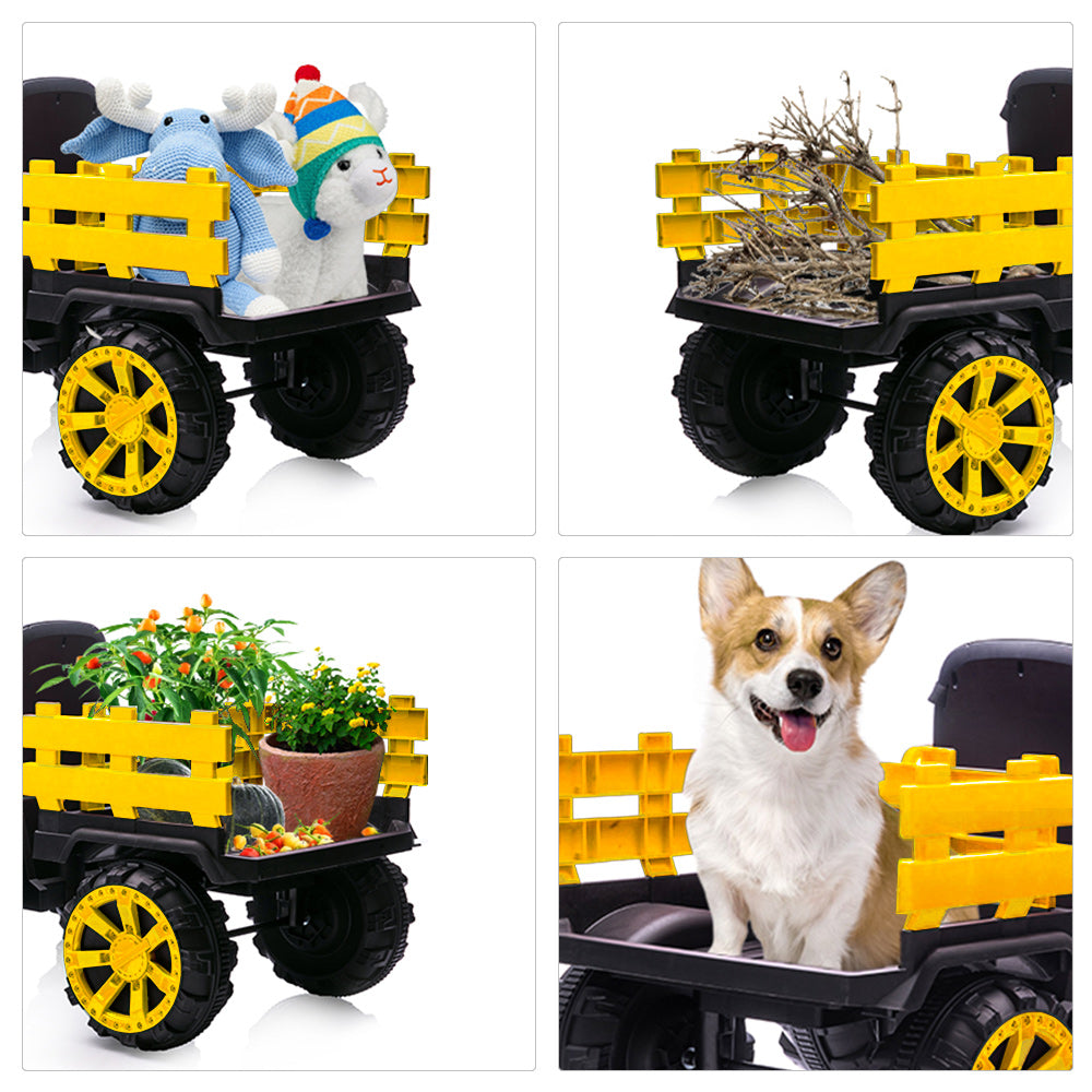 Garvee Ride - P Series: 12V Kids Ride On Tractor with Trailer, LED Lights for Boy Girl - Yellow